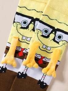 SpongeBob SquarePants 1/2 Đôi tất nam châm dài đến bắp chân kiểu Nhật Bản & Hàn Quốc, thiết kế hoạt hình dễ thương độc đáo, dành cho cặp đôi/bạn thân, phong cách mùa xuân/thu mới. - Nhiều màu - Xem 6