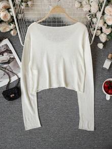 Cardigan en tricot léger et transparent à manches longues pour femmes | Top de style coréen décontracté et élégant avec boutons devant, couleur unie, style vintage - Nude - Voir 9