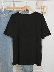 T-Shirt Women Casual Loose Fit Crew Tito's Handmade Vodka Austin Texas Logo Print Graphic Tee For Everyday Wear Party Outfits - màu đen - Xem 4