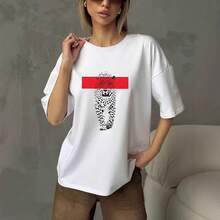 Nueva Llegada Verano 2026: Camiseta de Manga Corta con Estampado de Leopardo Estilo Retro Americano para Mujer, Holgada, Casual y Versátil. - Blanco - Ver 2