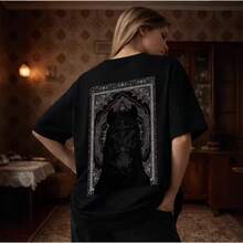 Camiseta de manga corta 100% algodón, nuevo estilo de otoño, moda europea y americana, marca versátil y moderna, estampado elegante, adecuada para uso urbano. - Negro - Ver 4