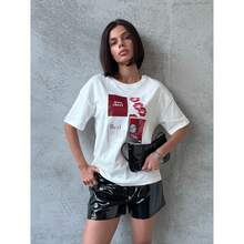 Camiseta de manga corta 100% para mujer, de diseño veraniego y estilo casual, versátil y con estampado de letras. - Blanco - Ver 2