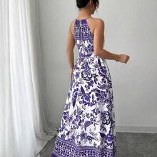 Women Midi Dresses - Blue and White - View 9