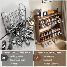 Fluted Shoe Storage Cabinet With 2 Flip Drawers, Narrow Shoe Rack Cabinet Organizer With Adjustable & Removable Shelves For Entryway (All Walnut, 2 Drawers) - 查看 3