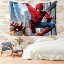 1pcs Cartoon A Vengers S Uperhero Wall Tapestry Backdrop, Iron Man C Aptain America S Piderman Party Decorations For Photo Booth, Cute Hero Team Photography Background, Living Room Bedroom Aesthetic Wall Decor, Outdoor Indoor Celebration Banner, Backyard Party Photo Prop Supplies, School Event Poster Decor, Home Dormitory Wall Hanging Art - 多色-A - 查看 5