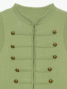 Chaleco de punto casual con cuello redondo, nudo y botones de unicolor, para primavera/verano - Verde - Ver 8