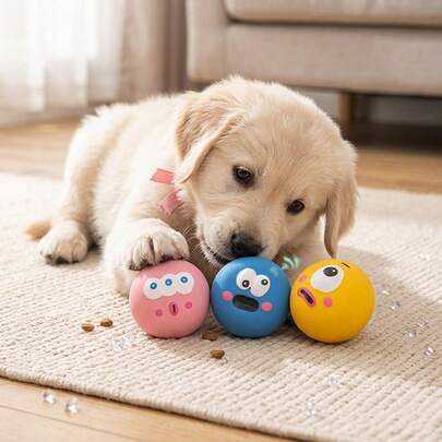 1pc/3pcs Cute Cartoon Face Squeaky Ball Dog Toys - Durable Latex Chew Toy,Cute Big Eyeball Design For Puppies & Small Dogs, Interactive Pet Play Ball