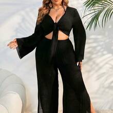 Swim Lushore Plus Size Women's Plain & Simple Daily Chiffon Kimono Cover Up Summer - Negro - Ver 5