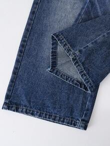 1pc Girls Casual Everyday Street Ombre Blue Denim Jeans, Spring/Summer - Dark Wash - View 7