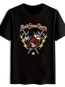 Unisex T-Shirt Made Of Pure Cotton, 2026 New Model Men's Vintage Black Stone Cherry Rock Band Graphic T-Shirt Red & White Skull With Crown, Blitz Bolts & Co. Stars, Casual Short Sleeve Round Neck Music Tea For Concerts, Festivals, Beach & Casual Clothing Year-Round Comfort Machine Wash, Summer T-Shirt, Blouse, Basic Tops, Tops, Creative Design, Outdoor Play, Cool Style, Fun Design, Great For Outdoor Play, Creative Design, Outdoor Play, Cool Style, Fun Design, Great For Outdoor Play - Black - View 5