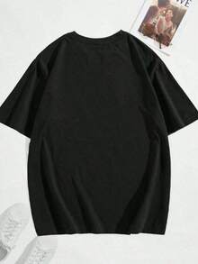 Camiseta deportiva casual impresa con cuello redondo, bolígrafo simple y gordo para hombres HN00 - Negro - Ver 3