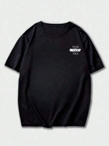 Camiseta de algodón de manga corta negra con estampado de retrato de escultura abstracta para hombres 2SDU - Negro - Ver 5