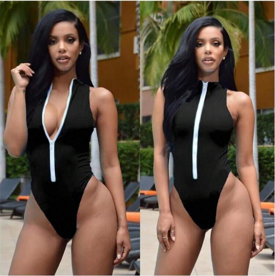 European And American Style Sexy Push-Up Bikini Women's One-Piece Zipper Swimsuit - Màu đen (Kiểu B) - Xem 1