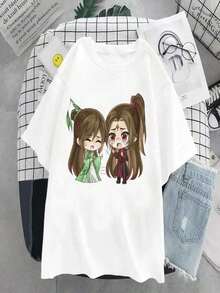 Harajuku camiseta de gran tamaño para mujer llegada camiseta de mujer de anime china camiseta de sistema de autorescate villano cabrón camiseta ropa Y2k Camiseta Camisa De - Blanco - Ver 1