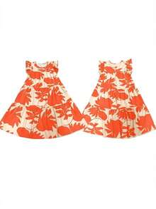 Vestido informal con estampado floral y dobladillo con volantes para vacaciones de primavera/verano - Naranja - Ver 8