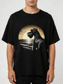 Camiseta de hombre con estampado de perro Schnauzer gigante - 100% algodón, casual, de manga corta y cuello redondo, con estampado de Schnauzer y de su dueño en la espalda - Camiseta negra para amantes de los perros (tallas S-XXXL) - Regalo ideal para papá, esposo, abuelo - Multicolor - Ver 6
