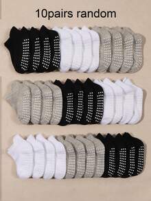 20 Pairs Baby Summer Solid Color Non-Slip Black/White/Gray Short Socks, 10/5 Comfortable Breathable Crew Socks With Non-Slip Bottoms, Ideal For Infants Crawling And Daily Wear - Multicolor - View 9