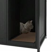 Large Cat Litter Box Enclosure With Storage Compartment, Hidden Cat Litter Box, Wooden Cat House With Scratching Board, Sturdy Indoor Pet Cabinet With 2 Doors For Odor Control - Black - View 10