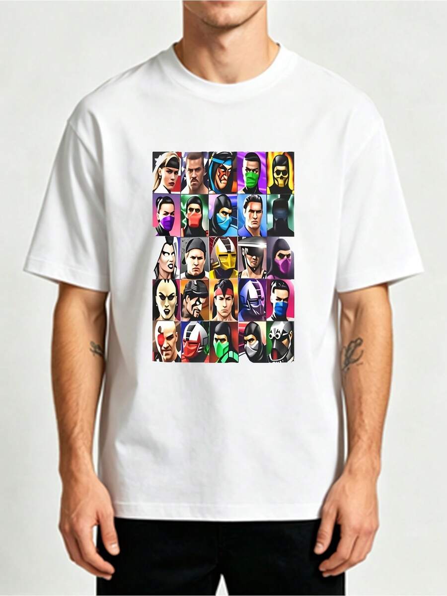 Unisex T-Shirt With Fighting Video Game Character Print, Soft Fabric, Suitable For All Seasons, Casual Urban Style, Versatile For Any Season, Affordable For Everyday Wear And A Perfect Christmas Gift For Fans And Friends. - 白色 - 查看 1