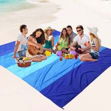Beach Blanket Waterproof Sandproof Beach Mat 79" X 55"For 2-6 Adults Quick Drying Outdoor Picnic Mat Beach Accessories For Travel, Camping, Hiking - Blue+Grey - View 6