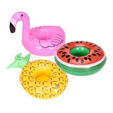 1 pieza Portavasos inflable con forma de dibujos animados para piscina, soporte flotante para bebidas con diseños de flamenco, sandía, limón y piña, soporte para vasos de agua para playa, vacaciones, aguas termales y baño, accesorio fotográfico para ambiente de fiesta de piscina de verano - Multicolor - Ver 6