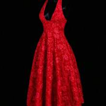 ICON Deep V-Neck Bowknot Strap Jacquard Palace Style Romantic Satin Dress White Dresses For Women - Rojo - Ver 2
