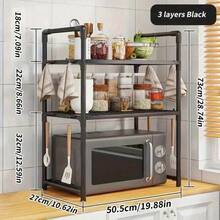 1 Set Multi-Tier Kitchen Storage Rack - Microwave Oven Kitchen Organizer Rack, Adjustable Storage Rack With Hooks, Kitchen Shelf, Multi-Function Storage Rack, Thickened Spice Rack With Handrail And Hooks, Suitable For Kitchen And Apartment Daily Storage, Ideal Gift For Holidays - Multicolor - View 1