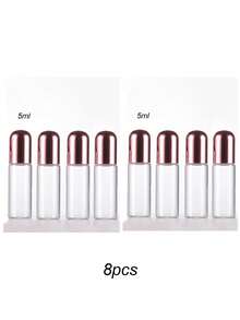 4pcs 1/2/3/5ml Rose Gold Roll-On Bottles, Transparent Glass Perfume/Essential Oil Refillable Containers, Portable Makeup Tools - Clear - View 10