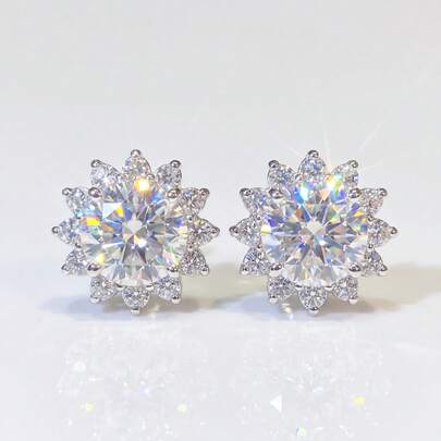 1 Pair 0.5 Carat Round Moissanite 925 Sterling Silver Earrings, Elegant And Luxurious, Perfect Gift For Engagement, Wedding, Best Friend's Birthday, Anniversary Or Bridal Jewelry