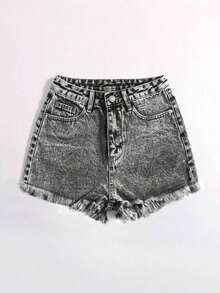 Pantalones cortos vaqueros casuales, estilo minimalista para uso diario - Gris Claro 3 - Ver 3
