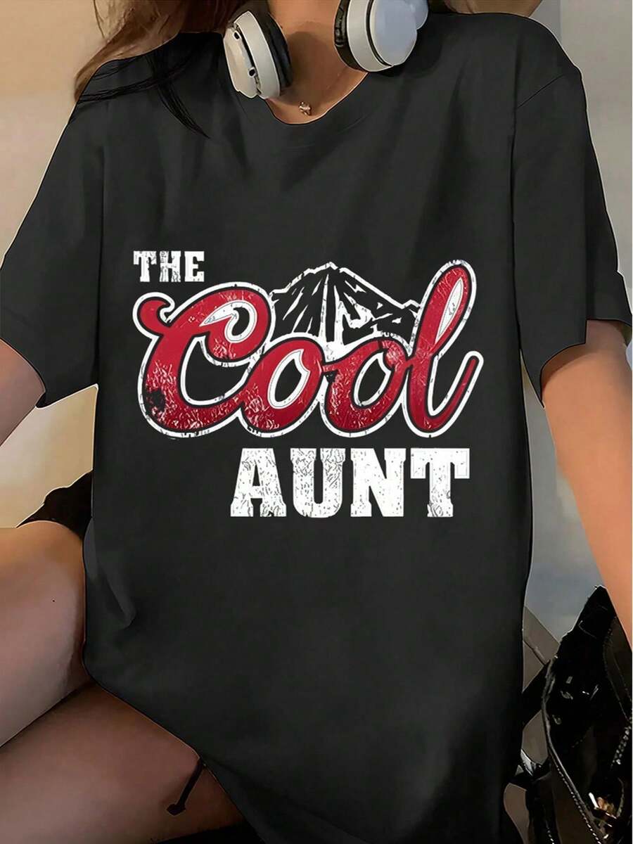 1 camiseta "Cool Auntie", un regalo para mi tía, regalo de camiseta para ella en el Día de la Madre, estilo excelente para hermanas, 180g 100% algodón. - Negro - Ver 1