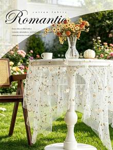 1pc White Flower Embroidered Mesh Table Runner, Cute Minimalist Style Polyester Table Cloth, Suitable For Living Room, Dining Room, Party, Home Decor, Room Decor, Tabletop Decor And Holiday Gift, Multiple Sizes Available, Suitable For All Seasons - White - View 1