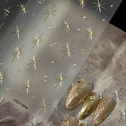 1 Piece Gold Foil Glitter Star Nail Sticker, Minimalist Star Nail Decoration, Elegant DIY Nail Accessory