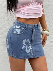 Falda mini de mezclilla con decoración de lazo para verano - Azul 2 - Ver 4