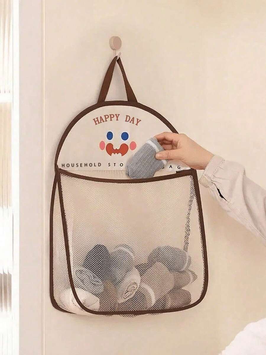 1pc Hanging Mesh Storage Bag, Made Of Polyester, Breathable And Washable, Wall-Mounted, Multi-Functional Hanging Organizer Bag For Underwear, Socks, Portable Breathable Wall-Mounted Storage Bag - Multicolor - View 1