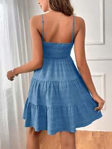 sfvsSoleia Vestido De Tirantes De Espagueti Con Dobladillo Con Volantes De Color Sólido Para Mujervfdw Y4XH - Niebla azul - Ver 2