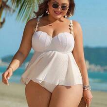 Swim Lushoire Plus Size Printed Seashell & Stone Decor Tankini Swimsuit - verde menta - Ver 7