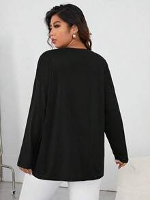 Oversized T-Shirt With Dropped Shoulders And Letter Print - Black - View 2