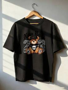 Grunge Style Short Sleeve T-Shirt With Number "73", Fashionable Short Sleeve T-Shirt For Spring And Summer 2026, Made In Mexico, 180 Grams. Cartoon Print, Couple Design, Suitable For Indoor Or Outdoor Wear. Crew Neck, Unisex, Ideal For Office And Leisure. One-Pack. - BK-P631577SLNDXZGY411 - 查看 4