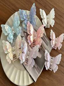 1 Stück Schmetterling-förmiger, süßer, retro-palastartiger, luxuriöser Acryl-Haarclip, zweischichtige Flügel, elegant und sanft, geeignet für alle Jahreszeiten, Reisen, Geburtstage - Verschiedenfarbig - Übersicht 18