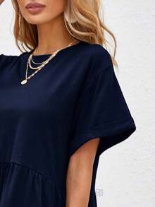 Holidaya Vestido de muñeca con dobladillo de volantes y puños enrollados, atuendo de playa de vacaciones - Azul marino - Ver 3