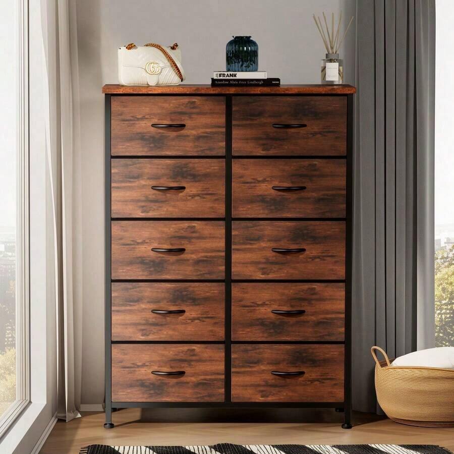 OLIXIS Tall Black Dresser For Bedroom With 10 Drawers, Chest Of Drawers, Dressers Bedroom Furniture,  Unit With Fabric Bins For Closet, Hallway, Living Room, Entryway - 白色 - 查看 1