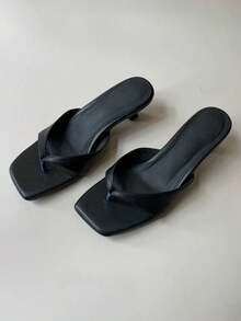 French Retro Open Toe Mule Sandals, Summer Slip-On Sandals, Thick Heel High Heels - Black - View 6