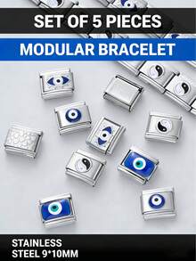 9*10mm Edelstahl Modulares Armband DIY Zubehör, gemusterte quadratische Glieder Schmuckherstellung Set - Modulare Armbandperlen - Übersicht 2