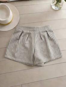 Conjunto de 2 piezas de mujer tejido a rayas de estilo elegante para el verano - Albaricoque 2 - Ver 4