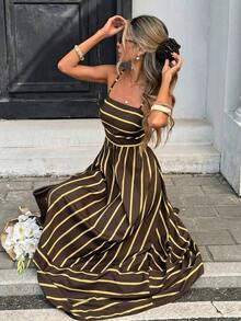 Vestido sin mangas casual de uso diario con rayas para mujer - Multicolor 2 - Ver 7
