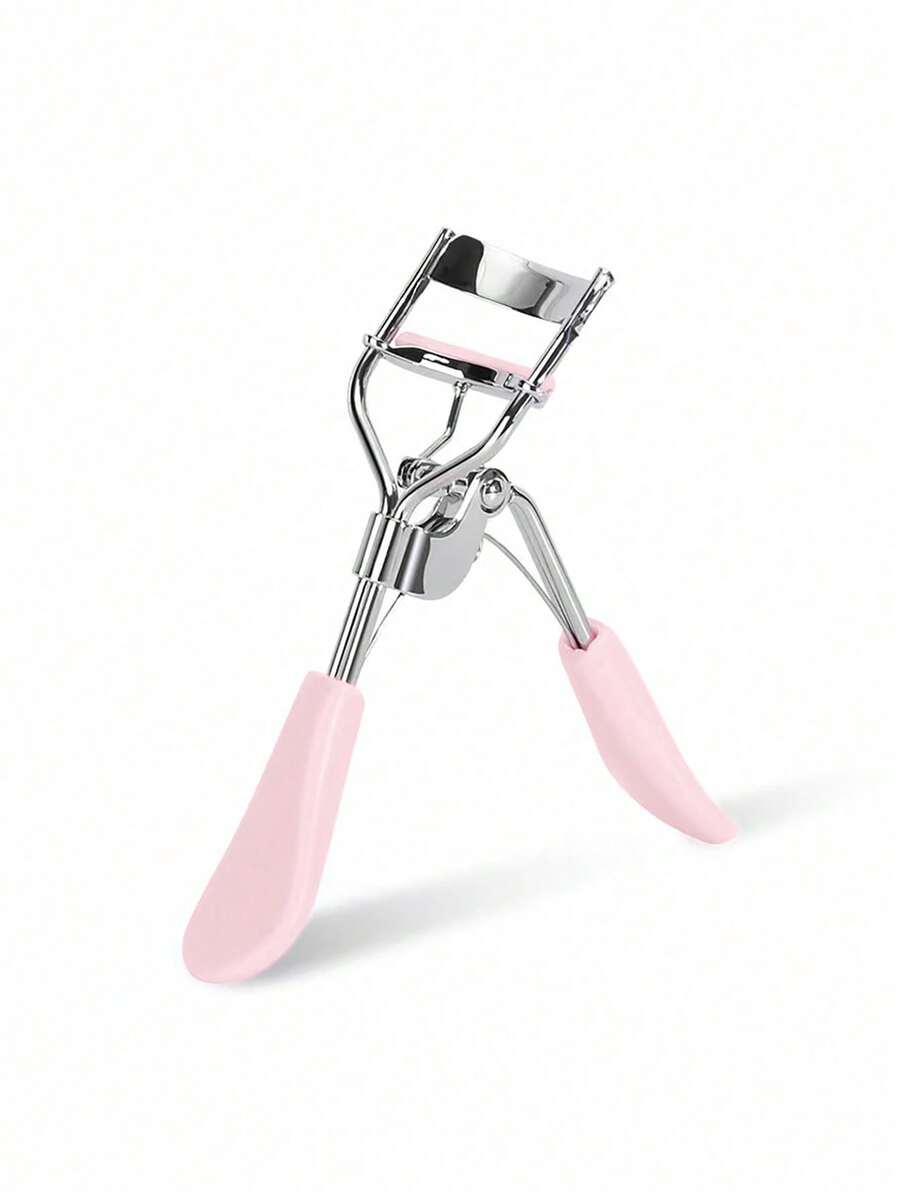 1pc Stainless Steel Eyelash Curler, Makeup Eyelash Curler, False Eyelash Applicator, Makeup Broad Angle Beauty Tool, Soft Texture Won't Pinch Lashes, Long-Lasting Shaping, Comfortable To Use - Pink - View 1