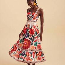 TRVLCHIC Summer Vacation Casual Floral Print Camisole Dress, Summer Fall  Clothes, New Year, Wedding Guest Outfits, Elegant Graduation, Luxury Prom Dress, Casual Outfits,Christmas,Tropical Vacation, Bohemian Outfits, Ibiza Outfits, Western Style - Multicolor - Ver 5