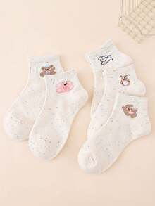 10 Pares de Meias Curtas Esportivas Versáteis Minimalistas Casuais com Listras de Letras e Animais de Desenho Animado Aleatórios e Fofos para Mulheres - Multicolorido - Visão 3