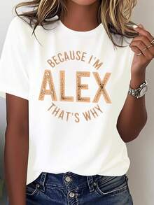 Women's Comfortable T-Shirt Alex Vintage Rugged Typography - 白色 - 查看 1